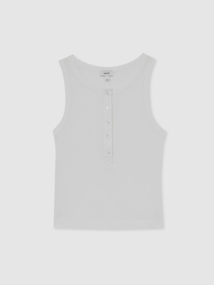 Reiss White Erin Fine-Rib Button-Placket Vest - Image 2 of 6