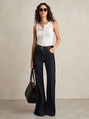 Reiss White Erin Fine-Rib Button-Placket Vest - Image 3 of 6