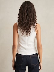 Reiss White Erin Fine-Rib Button-Placket Vest - Image 5 of 6