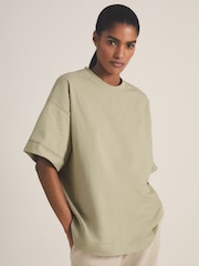 Reiss Sage Green Ziggy Reiss | Les 100 Ciels Oversize T-Shirt - Image 3 of 6