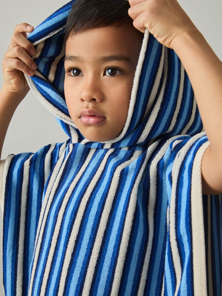 Reiss Blue Multi Pico 9-13 yrs Stripe Hooded Towel Cape - Image 1 of 4 Reiss Blue Multi Pico 9-13 yrs Stripe Hooded Towel Cape - Image 1 of 4
