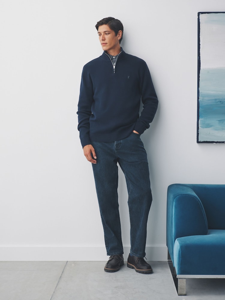 Azul marinho - Logotipo do veado - Pullover de zíper de um quarto premium regular fit - Imagem 2 de 4