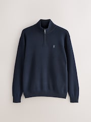 Navy Blue Stag Logo Regular Fit Premium Quarter Zip Jumper - Image 5 of 7