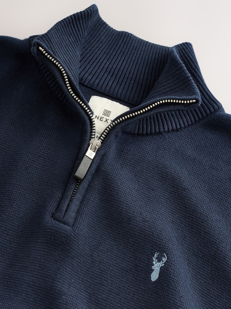 Navy Blue Stag Logo Regular Fit Premium Quarter Zip Jumper - Image 7 of 7