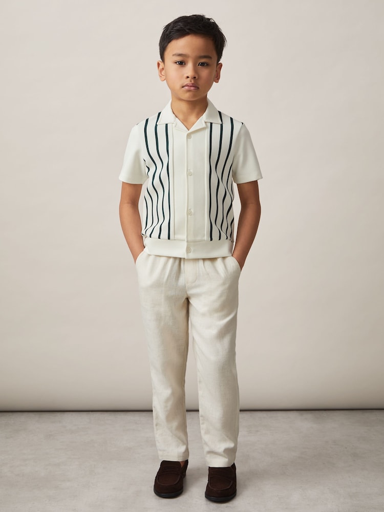 Reiss Off White/Green Chaplin Stripe Cuban-Collar Shirt - Image 2 of 4