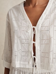 Reiss White Nadia Cotton Broderie Tie-Front Top - Image 3 of 6