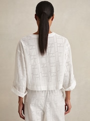 Reiss White Nadia Cotton Broderie Tie-Front Top - Image 4 of 6