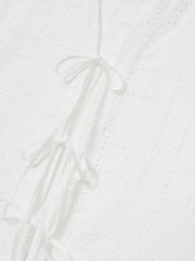 Reiss White Nadia Cotton Broderie Tie-Front Top - Image 6 of 6