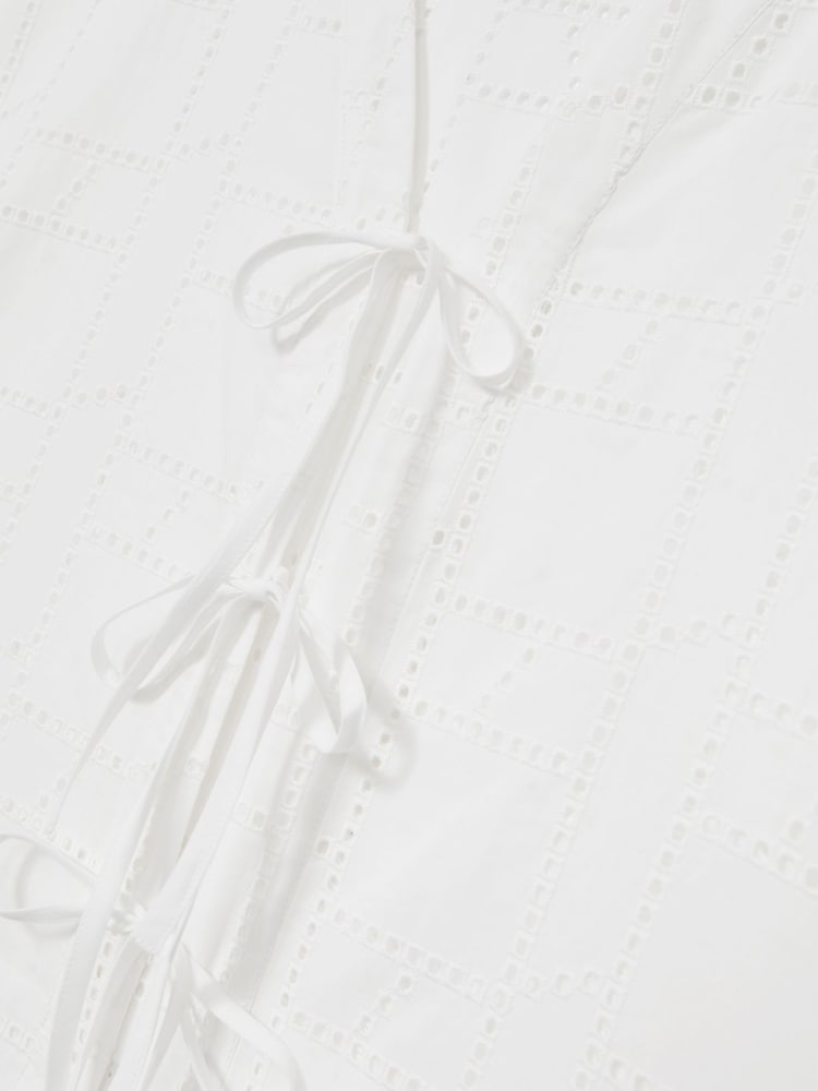 Reiss White Nadia Cotton Broderie Tie-Front Top - Image 6 of 6