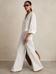 Reiss White Poppy Cotton Broderie Side-Tie Trousers - Image 1 of 6