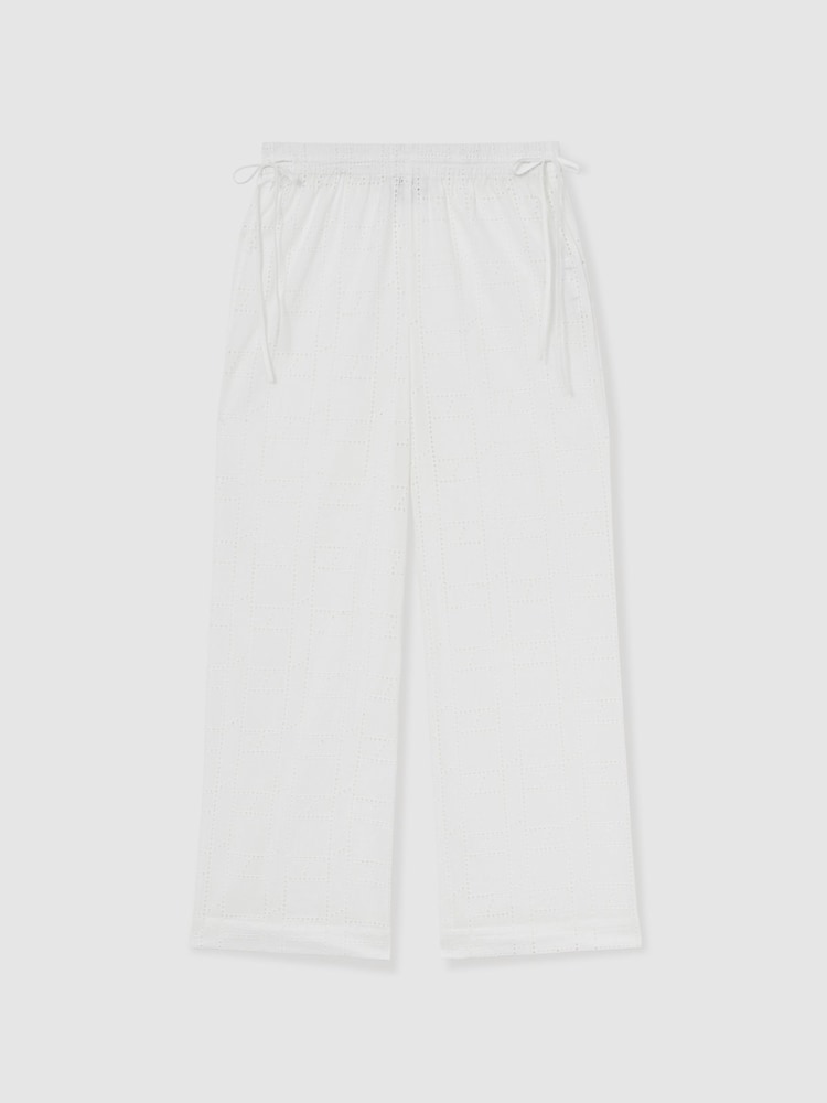 Reiss Poppy Cotton Broderie Side-Tie Trousers - Imagen 2 de 6 Reiss Poppy Cotton Broderie Side-Tie Trousers - Imagen 2 de 6