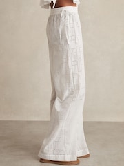Reiss White Poppy Cotton Broderie Side-Tie Trousers - Image 3 of 6