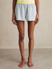 Reiss Blue Kiera Linen-Blend Contrast-Waist Boxer Shorts - Image 3 of 6