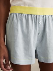 Reiss Blue Kiera Linen-Blend Contrast-Waist Boxer Shorts - Image 5 of 6