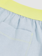 Reiss Blue Kiera Linen-Blend Contrast-Waist Boxer Shorts - Image 6 of 6