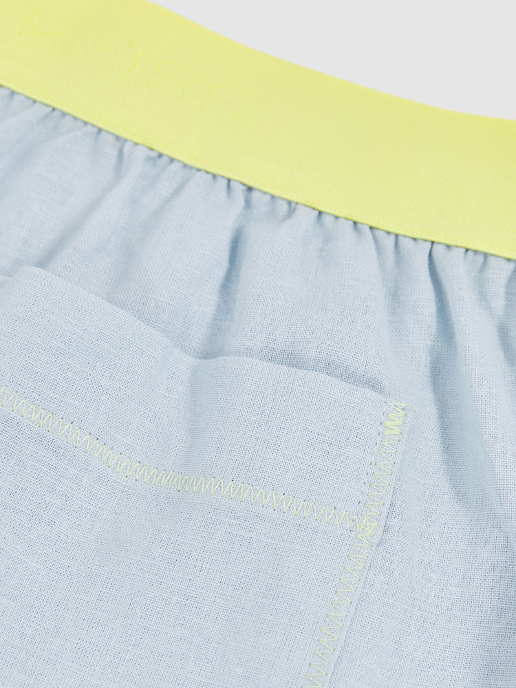 Reiss Blue Kiera Linen-Blend Contrast-Waist Boxer Shorts - Image 6 of 6