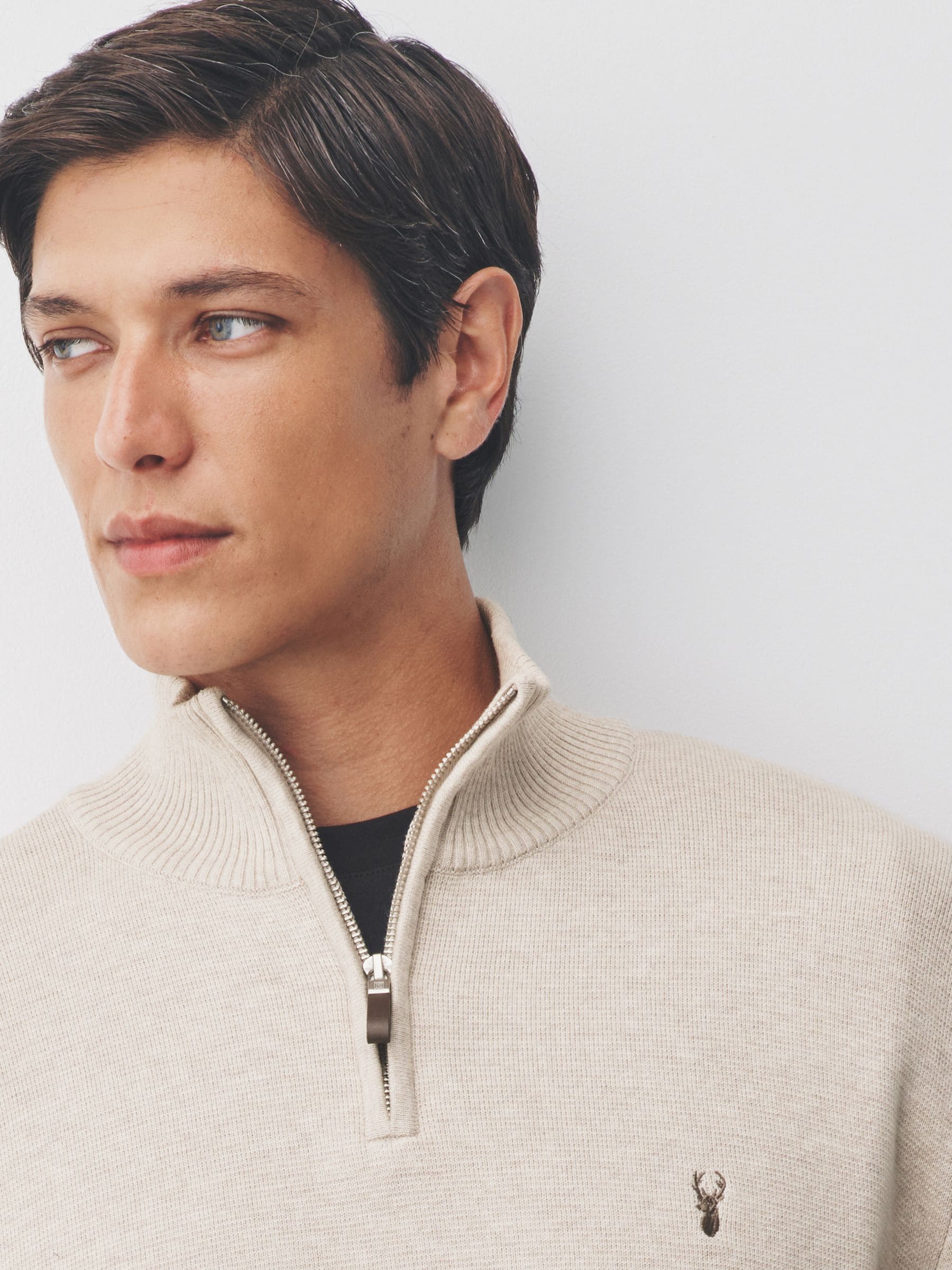Buy Oatmeal Stag Logo Quarter Zip Jumper from Next Romania
