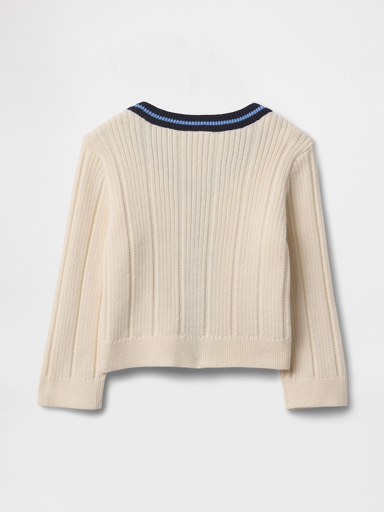 Gap Cream Cotton V-Neck Ribbed Knit Cardigan (Newborn-24mths) - Image 2 of 3