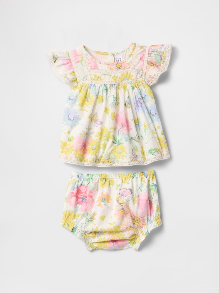 Gap Cream Floral Linen-Cotton Ruffle Outfit Set (Newborn-24mths) - Image 1 of 3 Gap Cream Floral Linen-Cotton Ruffle Outfit Set (Newborn-24mths) - Image 1 of 3