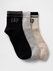 Gap Black,Grey & Beige Logo Quarter Crew Socks 3-Pack - Image 1 of 1