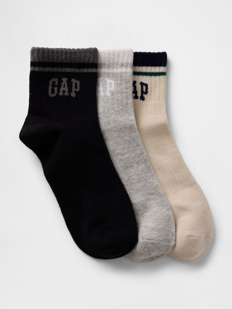Gap Black,Grey & Beige Logo Quarter Crew Socks 3-Pack - Image 1 of 1