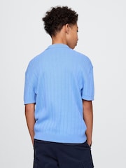 Gap Blue Rib Knit Polo Shirt (4-13yrs) - Image 2 of 4