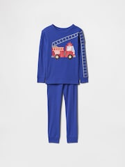 Gap Blue Fire Truck Cotton Long Pyjamas (6mths-5yrs) - Image 1 of 3