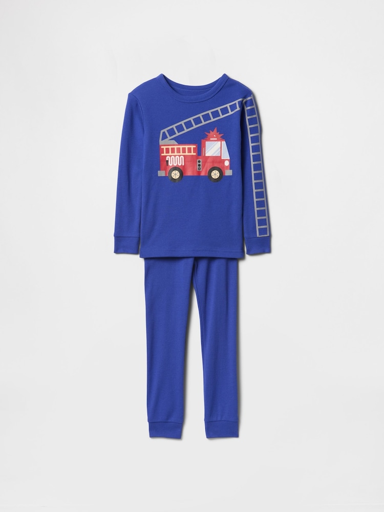 Gap Blue Fire Truck Cotton Long Pyjamas (6mths-5yrs) - Image 1 of 3
