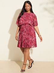 Friends Like These Pink Animal Chiffon Cape Sleeve Pleated Mini Dress - Image 1 of 4