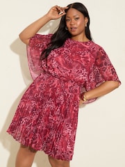 Friends Like These Pink Animal Chiffon Cape Sleeve Pleated Mini Dress - Image 2 of 4
