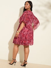 Friends Like These Pink Animal Chiffon Cape Sleeve Pleated Mini Dress - Image 4 of 4