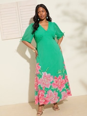 Friends Like These Green Chiffon Embellished V-Neck Empire Maxi Dress - Image 1 of 4