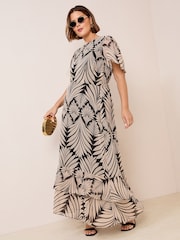 Friends Like These Black Curve Short Sleeve Chiffon Tiered Maxi Dress - Image 1 of 4
