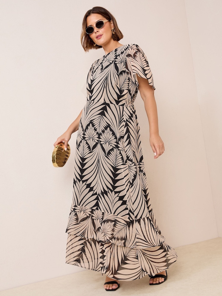 Friends Like These Black Curve Short Sleeve Chiffon Tiered Maxi Dress - Image 1 of 4