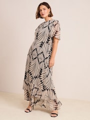 Friends Like These Black Curve Short Sleeve Chiffon Tiered Maxi Dress - Image 3 of 4