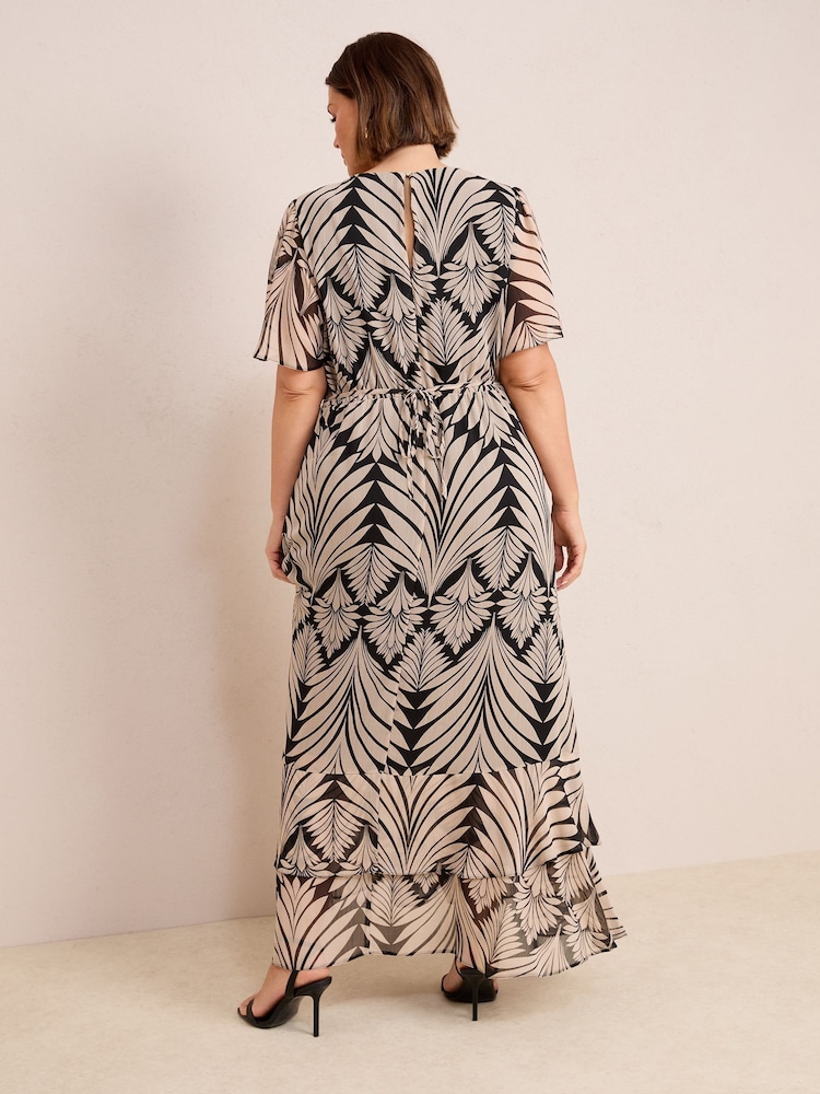 Friends Like These Black Curve Short Sleeve Chiffon Tiered Maxi Dress - Image 4 of 4