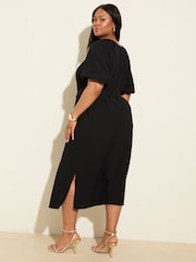 Preto - Friends Like These Vestido Midi com Puff sleeve Raglan e Tie Waist e Belt - Imagem 4 de 4