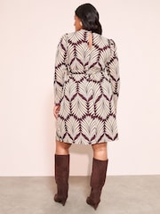 Friends Like These Purple Geo Curve High Neck Long Sleeve Textured Jersey Mini Dress - Image 2 of 4