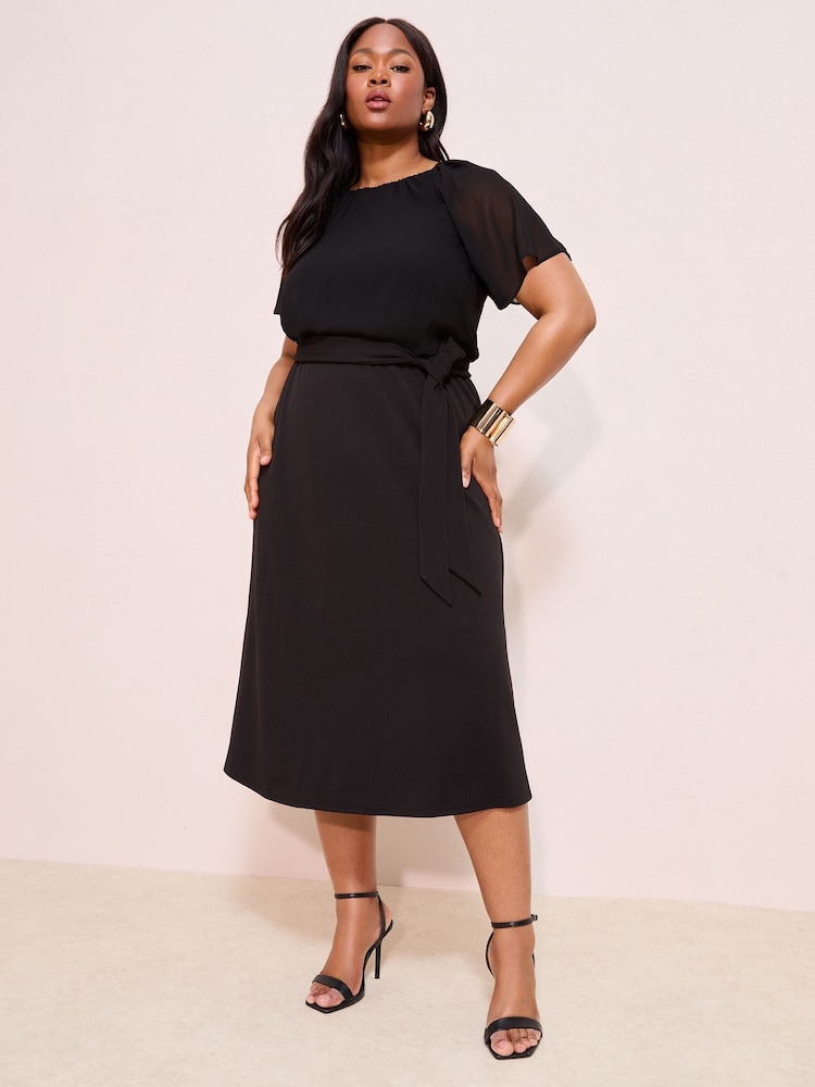 Preto - Vestido midi Friends Like These Scuba Chiffon de manga esvoaçante - Imagem 1 de 4