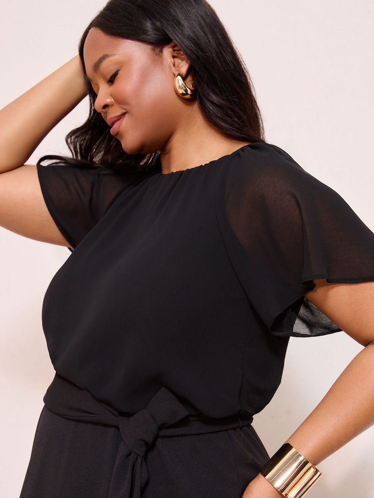 Friends Like These Black Curve Scuba Chiffon Flutter Sleeve Midi Dress - Image 2 of 4 Friends Like These Black Curve Scuba Chiffon Flutter Sleeve Midi Dress - Image 2 of 4