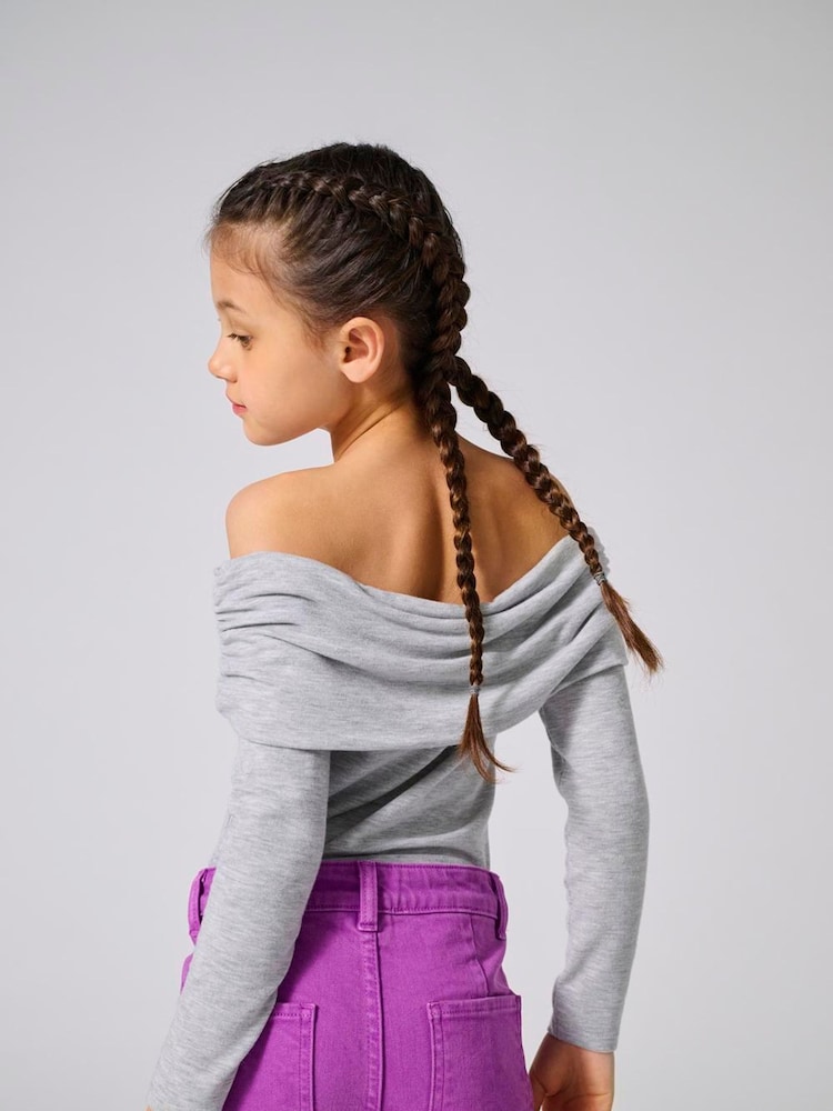 ONLY KIDS Grey Long Sleeve Off Shoulder Bardot Top - Image 2 of 4