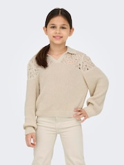 ONLY KIDS Cream Long Sleeve Knitted Polo Jumper - Image 2 of 4