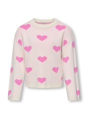 ONLY KIDS Cream Heart Jumper - Image 1 of 2