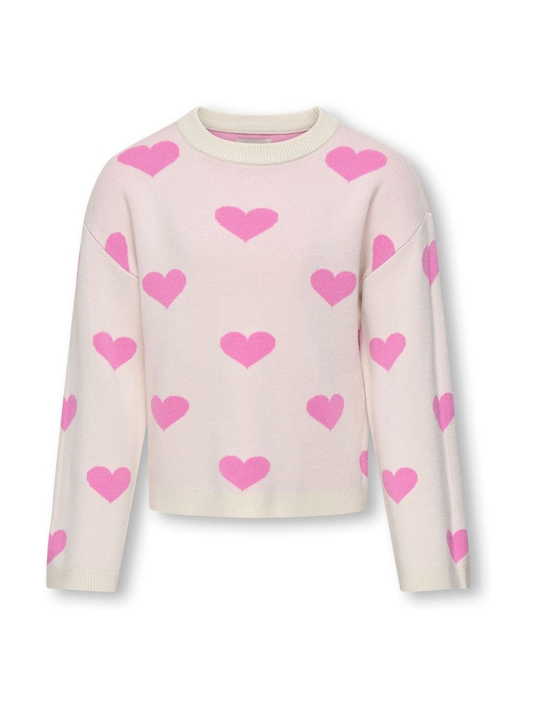 ONLY KIDS Cream Heart Jumper - Image 1 of 2