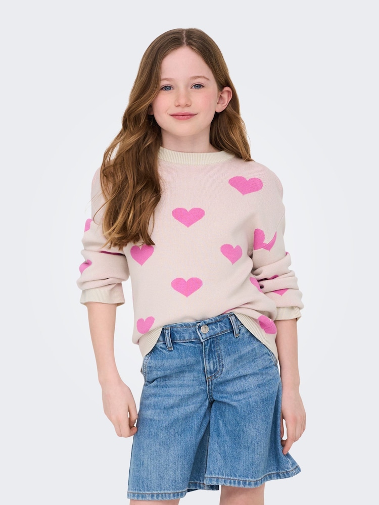 ONLY KIDS Cream Heart Jumper - Image 1 of 6 ONLY KIDS Cream Heart Jumper - Image 1 of 6