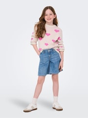 ONLY KIDS Cream Heart Jumper - Image 3 of 6