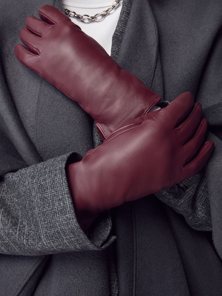 Berry Red Leather Gloves - Image 1 of 6