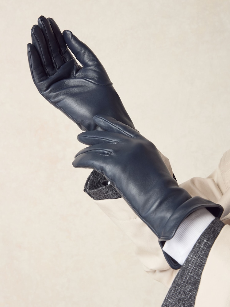 Navy Leather Gloves - Image 3 of 3