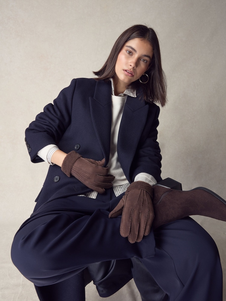 Chocolate Brown Leather Sheepskin Gloves - Image 1 of 5