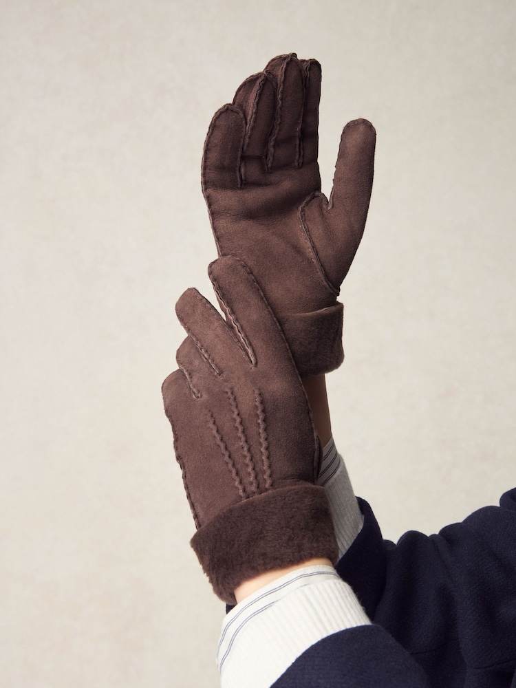 Chocolate Brown Leather Sheepskin Gloves - Image 2 of 5